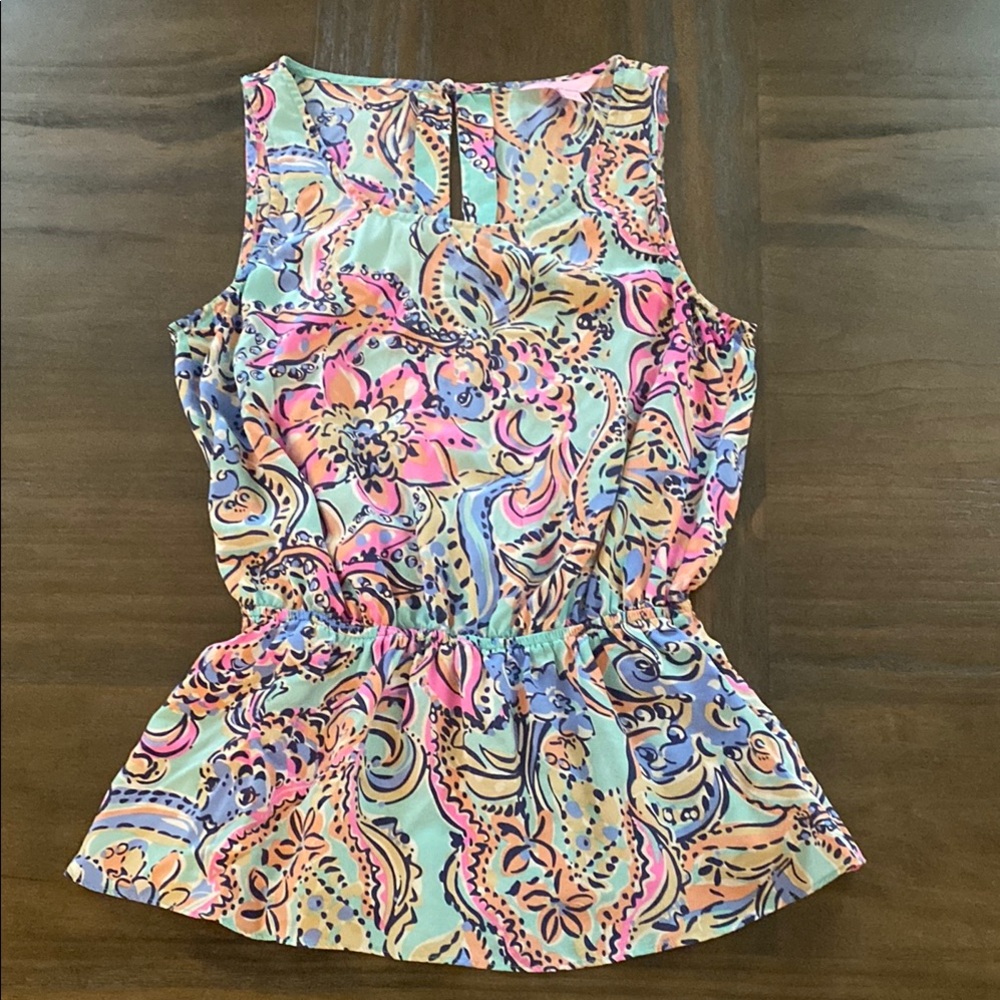 Lilly Pulitzer Silk Pink and Blue Peplum Tank Top